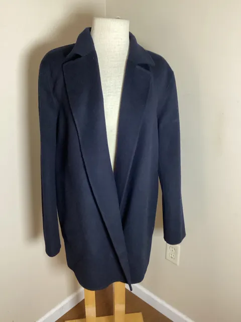 Theory Clairene Wool Cashmere Jacket Size L Navy Blue Open Front Coat