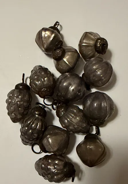 Vintage Mercury Glass Christmas Ornaments Lot of 12 Miniature Fruit