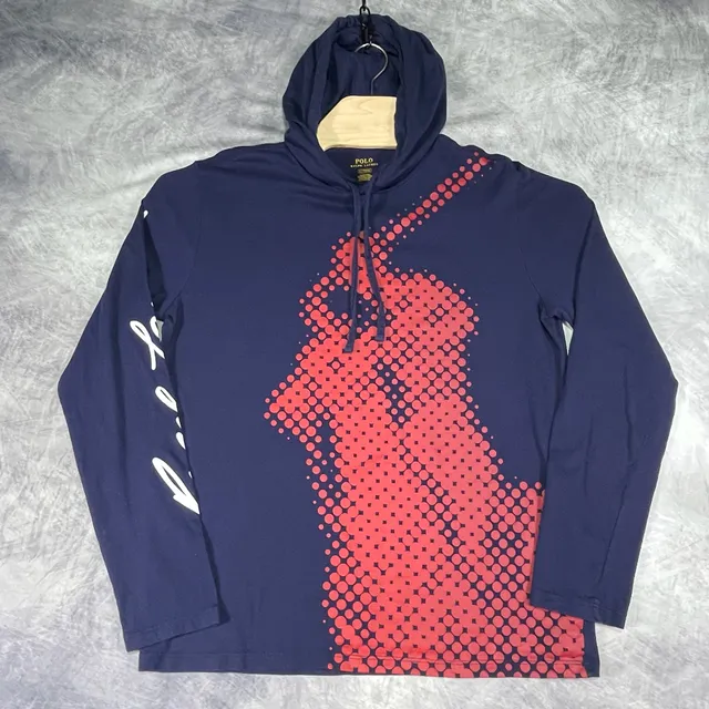 Polo Ralph Lauren Dot Print Big Pony Graphic Hooded Tee Size M Navy