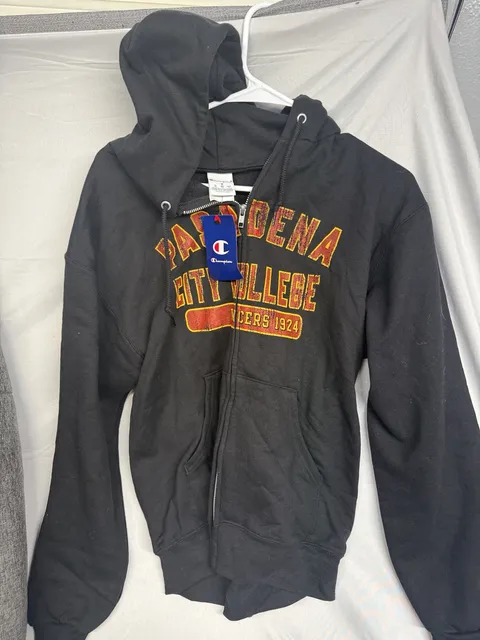 New Champion Pasadena City College Zip Up Hoodie Size Small Black