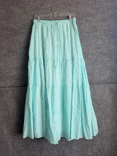 Hijo designed in Tortola Blue White Pattern Tiered Maxi Skirt