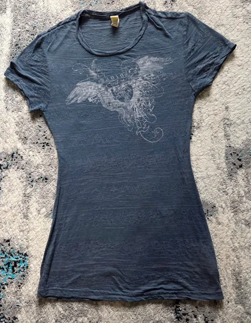 Kavio! Chevrolet Camaro 2010 Graphic T-Shirt Large Blue Skull Wings Y2K