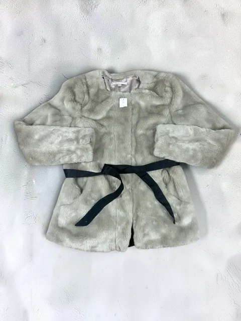 Women’s Gap Faux Fur Belted Coat Size Small Taupe Grey