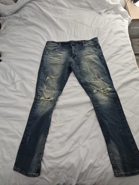 Smoke Rise Distressed Jeans Size 40x32 Blue Denim