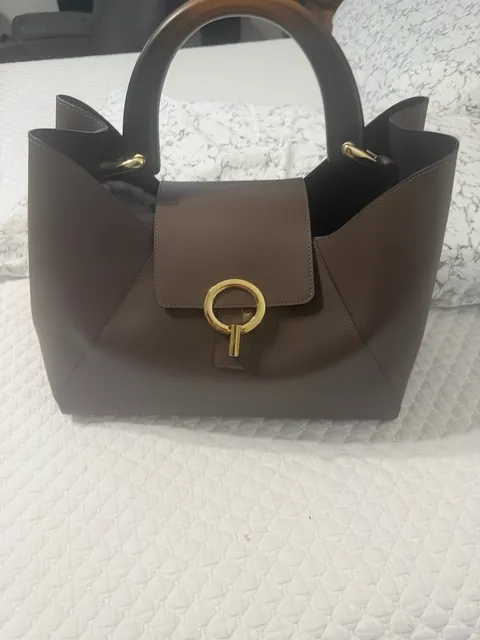 Claudia Firenze Leather Satchel Bag Brown Wooden Top Handle