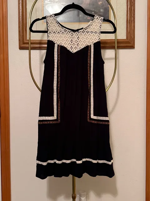Rewind Black Crochet Lace Trim Dress Size M