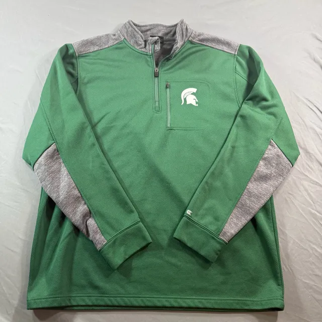 Colosseum Michigan State Spartans Quarter Zip Pullover Mens XL Green Gray