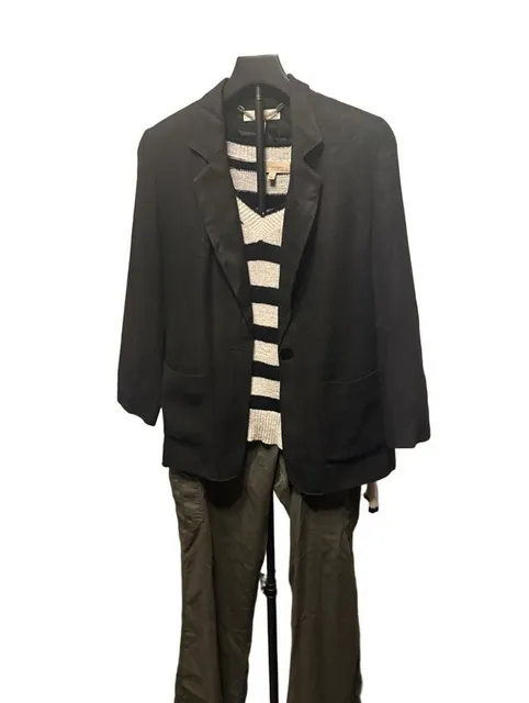 Preston & York Black Blazer Petite Size 8P Rayon Linen Single Button