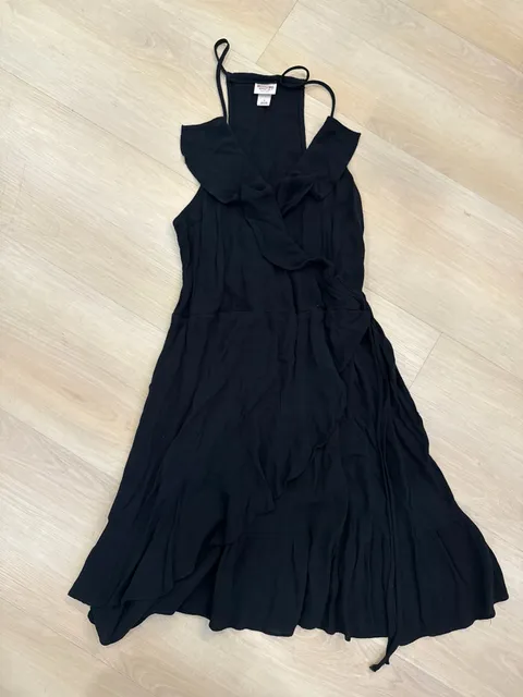 Mossimo Supply Co. Dress Size L Black Rayon Ruffle Wrap High Neck