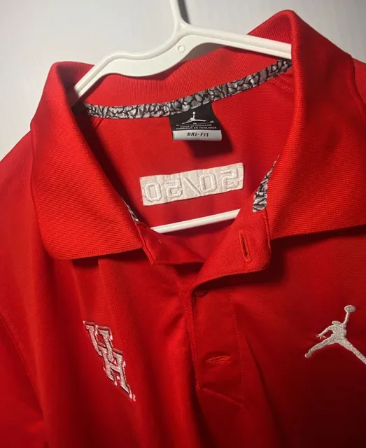 Jordan University of Houston Polo Size L Red Dri-Fit College Shirt