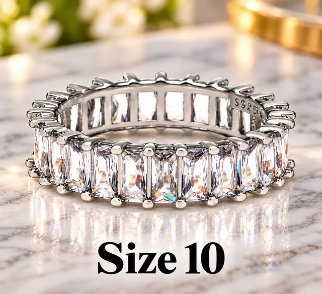 Origami Owl Crystal Baguette Cut Eternity Ring Size 10 Silver Tone