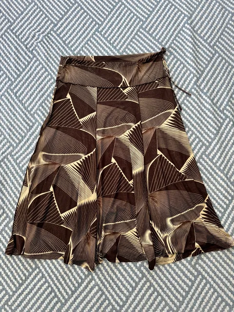 Caribe Vintage Abstract Print Midi Skirt Brown Beige A-Line Y2K