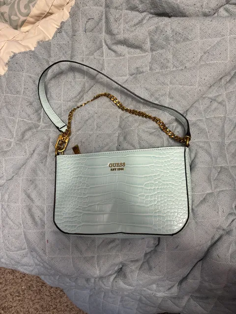 Guess Light Blue Croc Embossed Shoulder Bag Chain Strap