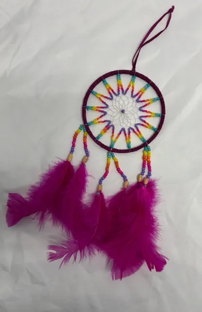 Purple Beaded Dream Catcher With Feathers