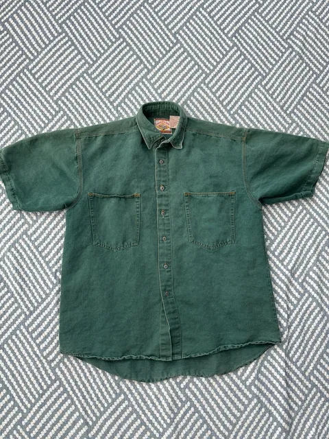 Sierra Pacific Short Sleeve Button Down Shirt Size M Green Ramie Cotton