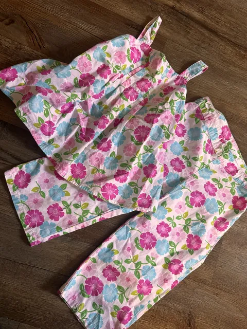 Y2K Gymboree Clothing Set Size 6 Pink Blue Floral Tank Top Pants