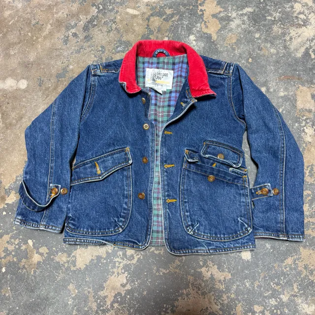 Vintage London Fog Denim Coat, Pink Collar, Youth
