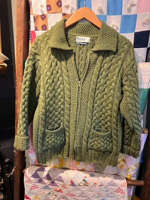 Blarney Woollen Mills Aran Cardigan Size S Green