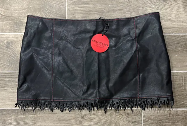 DOLLSKILL.COM Faux Leather Skirt Black Flame Hem