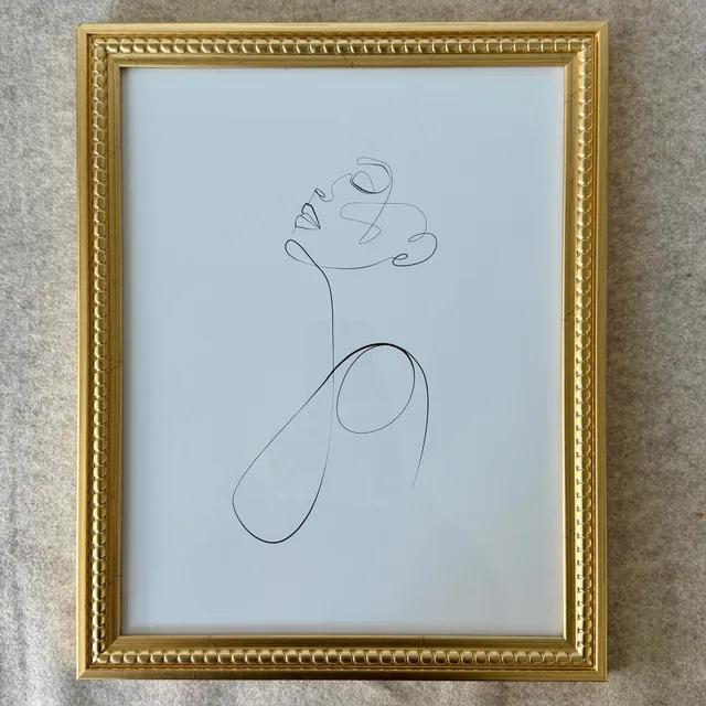 Minimalist Line Art Print Gold Beaded Frame #113