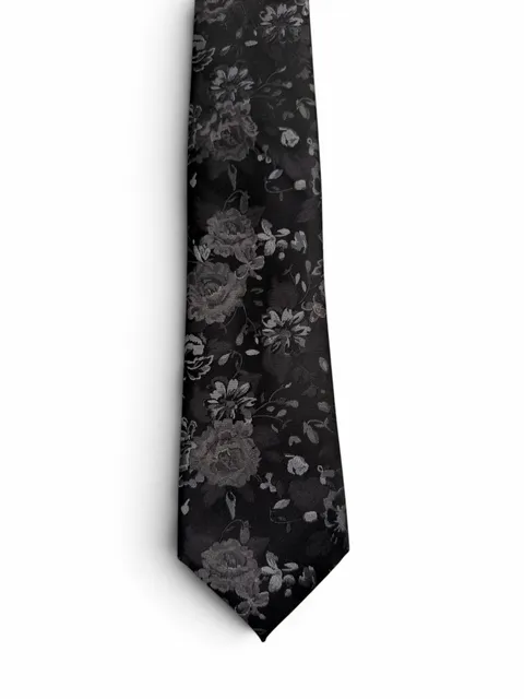 Savile Row Co. Floral Silk Tie Black White