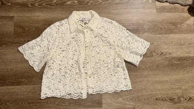 Joie Lace Short Sleeve Button Down Shirt Size L Cream