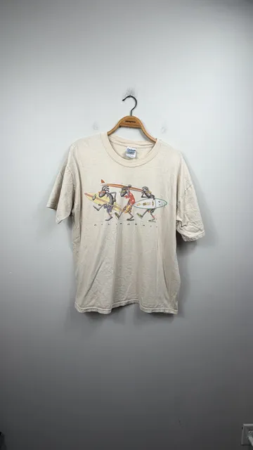 Gildan California Surfer Graphic T-Shirt Size XL Beige
