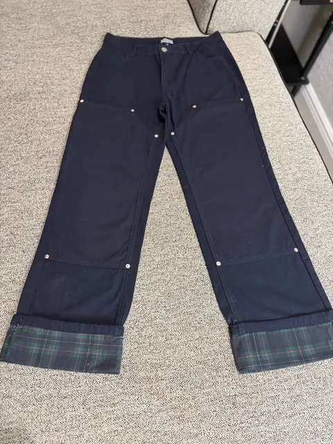 128-Poster Grl Pants Size M Black Plaid Cuffs Carpenter Double Knee