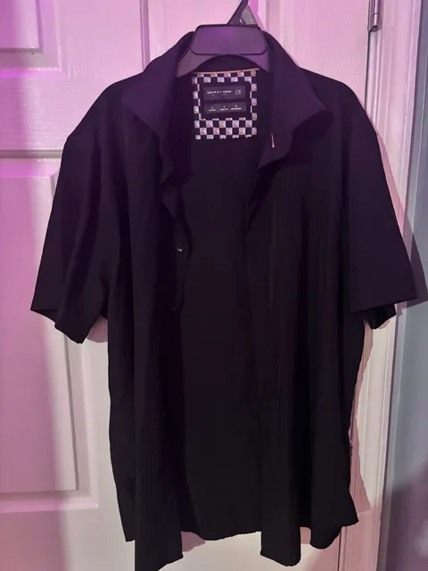 Denim & Flower Button Up Shirt Size XL Black Short Sleeve