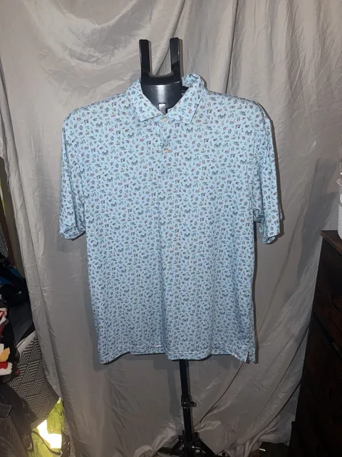 Peter Millar Seaside Polo Size M Blue Party Parrots