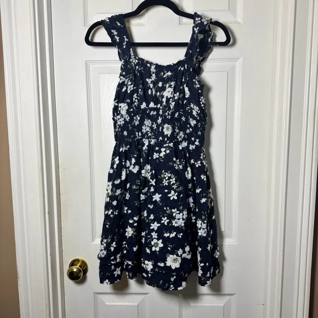 Floral Dress Navy White Smocked Ruffle Strap romper