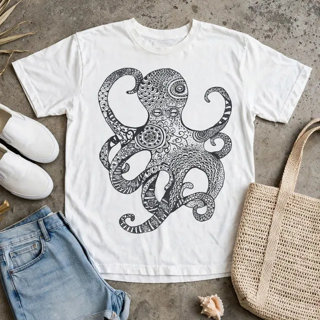 Unbranded Octopus Graphic Tee White Cotton
