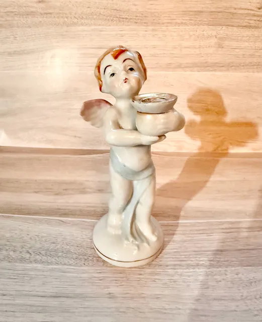 Vintage Ceramic Cherub Angel Figurine Candle Holder Japan