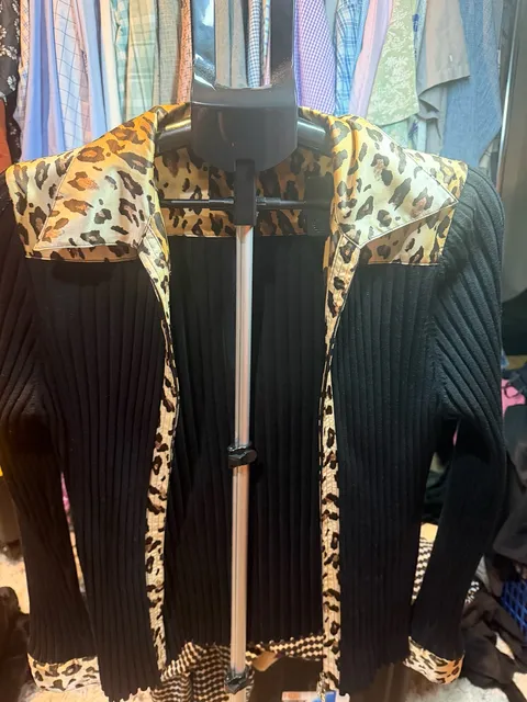 Belldini Zip Cardigan Black Leopard Trim Size L