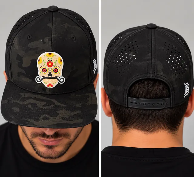 Branded Bills Flower Skull Cap Snapback Black Camo