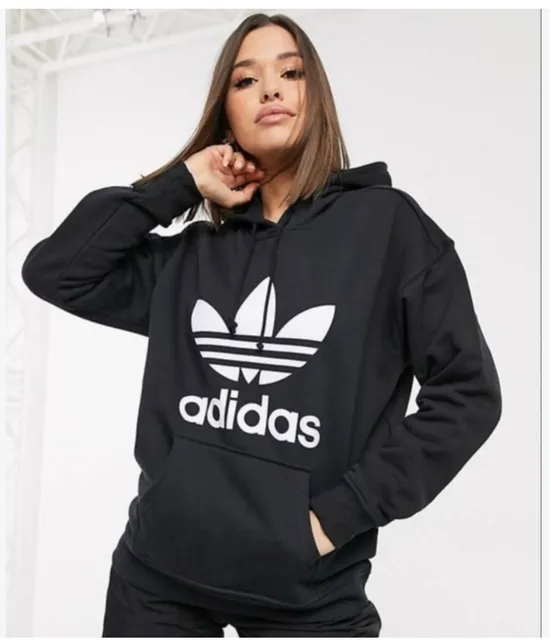 Adidas Originals Women’s Trefoil Hoodie Black Pullover Sweatshirt Size XS