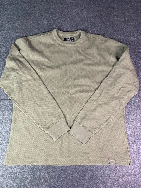 Filson Waffle Knit Thermal Crew Size L Olive Green Shirt