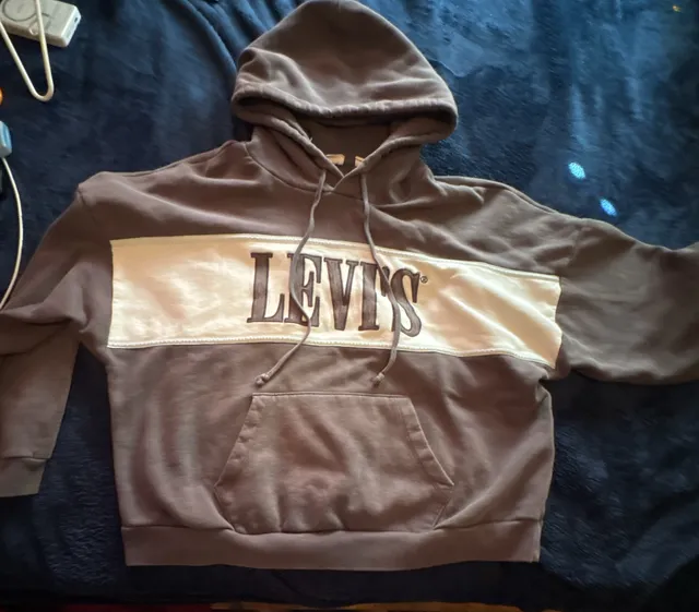Levi's Colorblocked Logo Cropped Hoodie Brown White