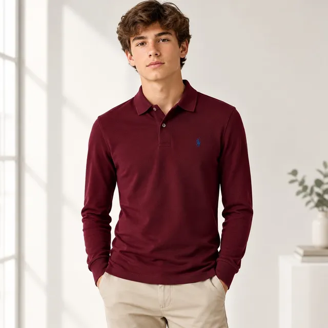 Polo Ralph Lauren Long Sleeve Polo Shirt Size L Youth (14-16) Burgundy