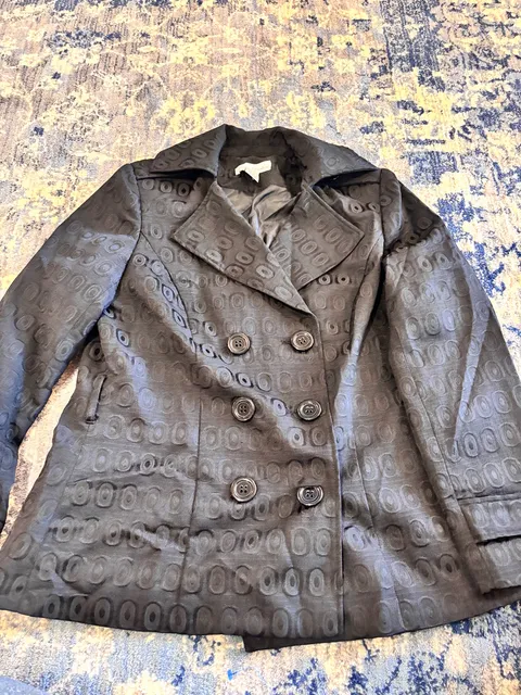 Marisa Christina Pea Coat Size M Black Geometric Double Breasted