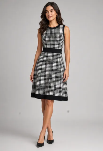 Kate Spade New York Tweed Knit Fit & Flare Dress Size XS Black White
