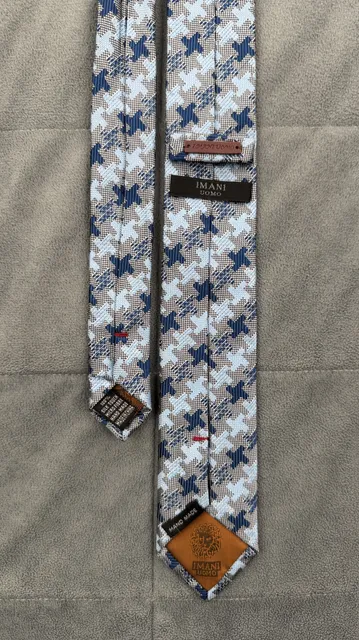 Imani Uomo Blue Houndstooth Silk Touch Micro Fibre Necktie Hand Made