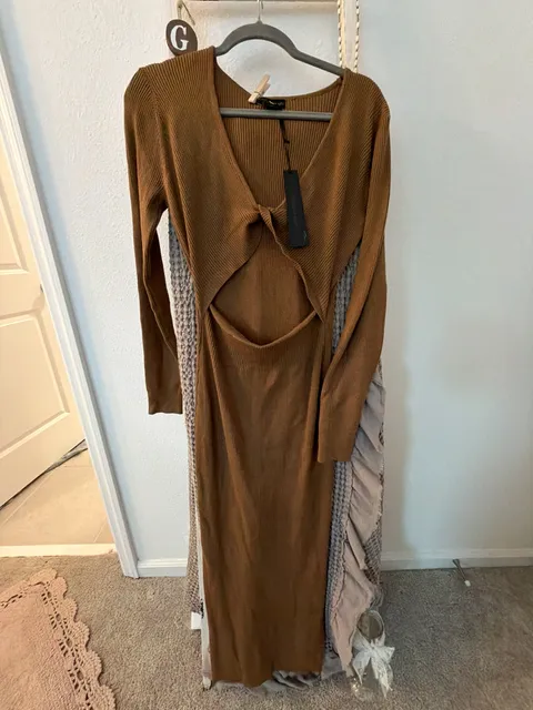 House of Harlow 1960 Maxi Dress Size M Brown Ribbed Cutout
