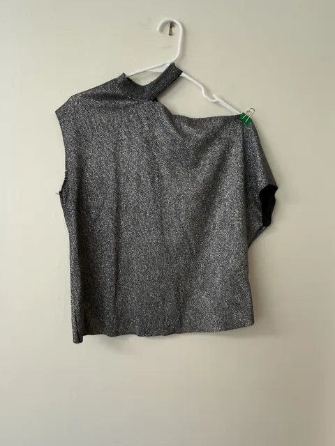 RtA Metallic One-Shoulder Top Size S Silver Black Asymmetrical