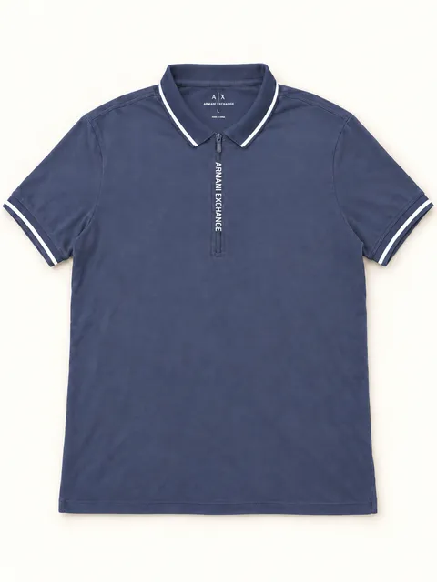 Armani Exchange Zip Polo Shirt Size L Blue