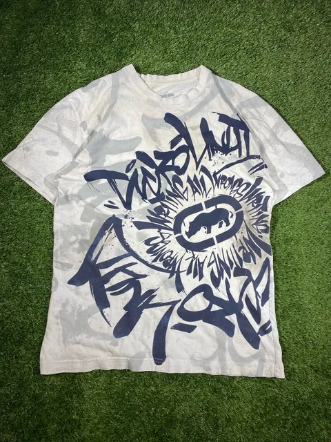 Ecko Unltd. Graffiti Logo T-Shirt Size Large Vintage White Streetwear