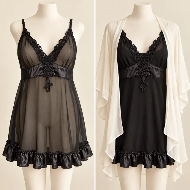 Shirley Black Babydoll Lingerie Size XXL Sheer Ruffle Chemise