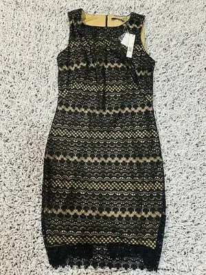 Tahari Black Lace Dress Women's 10 Elegant Sheath Lined Sleeveless Cocktail