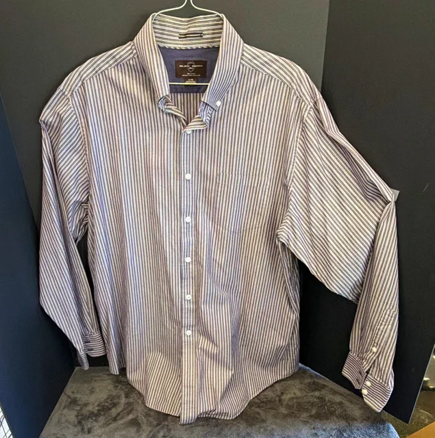 Black Brown 1826 Men's XL Regular Fit Striped Cotton Button-Down Shirt