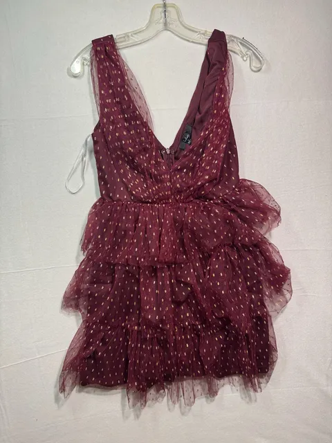 Lulus Tiered Tulle Dress Size S Burgundy Gold Dot Mini Dress